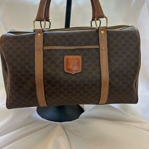 Celine Macadam Boston Triomphe coated canvas and leather handbag.
